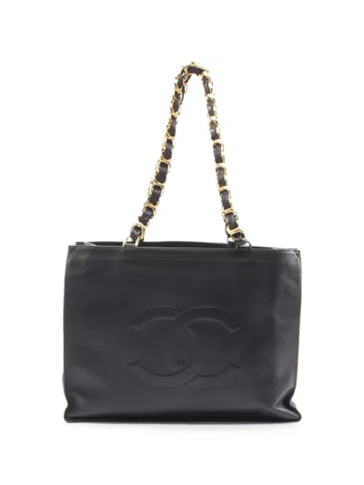 Pre-owned Chanel 1996-1997 Cc Mark Chain Tote Bag In Black