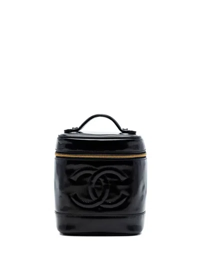 Pre-owned Chanel 1996-1997 Cc Patent Vanity Bag In Black