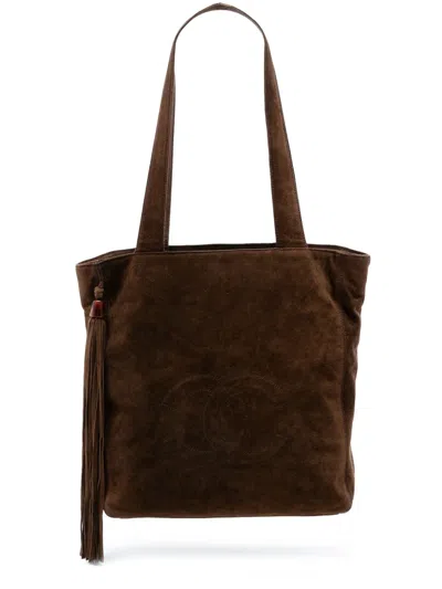 Pre-owned Chanel 1996-1997 Cc Suede Tassel Tote Bag In Brown