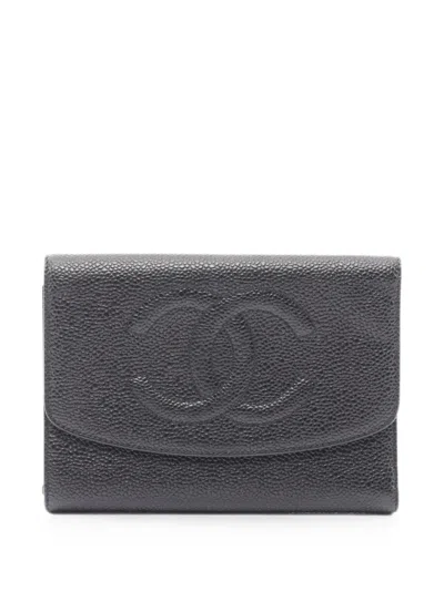 Pre-owned Chanel 1996-1997 Cc-logo Trifold Wallet In Black