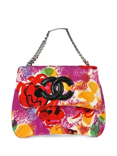 Chanel 1996-1997 Floral Canvas Handbag In Purple