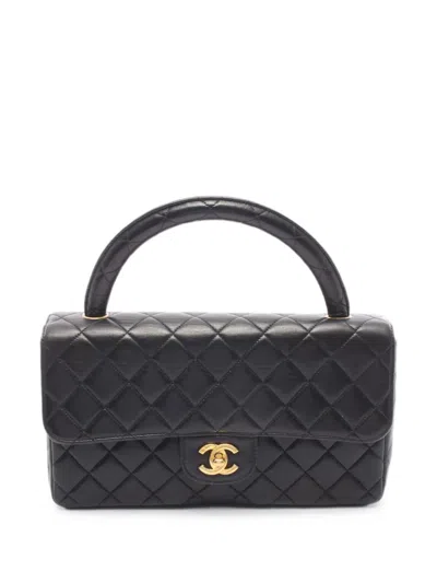 Pre-owned Chanel 1996-1997 Matelassé Cc Turn-lock Tote Bag In Black