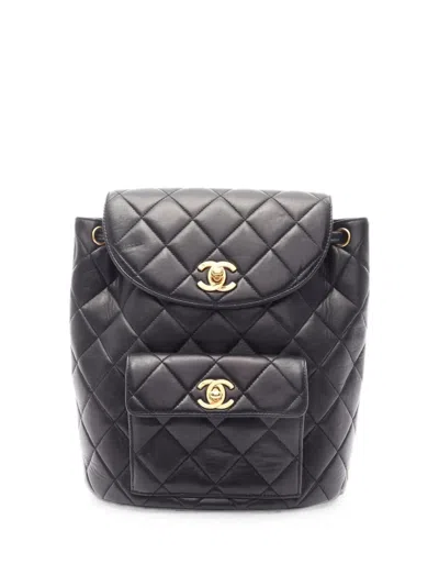 Pre-owned Chanel 1996-1997 Matelassé Turn-lock Backpack Bag In Black