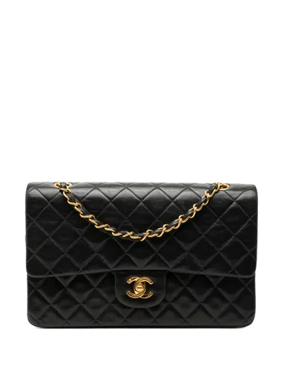 Pre-owned Chanel 1996-1997 Medium Classic Lambskin Double Flap Shoulder Bag In Black