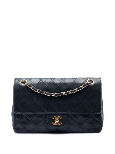 Pre-owned Chanel 1996-1997 Medium Classic Lambskin Double Flap Shoulder Bag In Black
