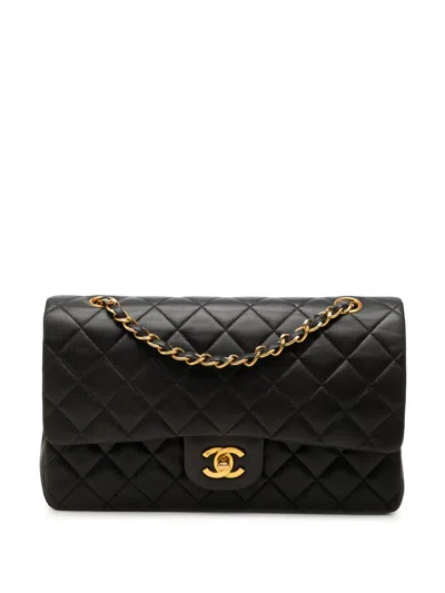 Pre-owned Chanel 1996-1997 Medium Classic Lambskin Double Flap Shoulder Bag In Black