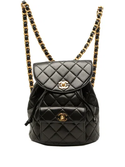 Pre-owned Chanel 1996-1997 Medium Quilted Lambskin Duma Backpack In Black