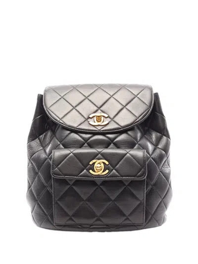 Pre-owned Chanel 1996-1997 Medium Quilted Lambskin Duma Backpack In Black