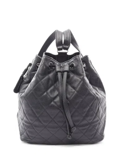 Pre-owned Chanel 1996-1997 Quilted Leather Backpack In Black