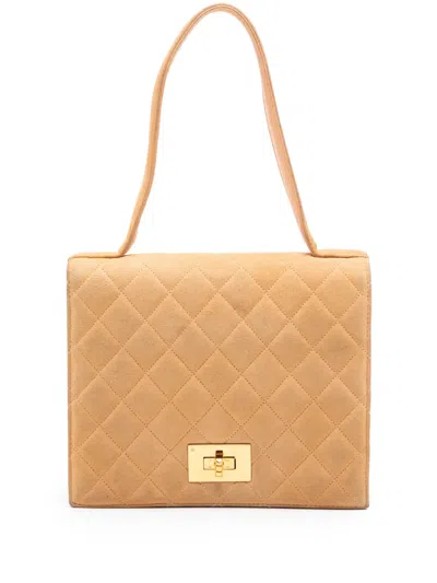 Pre-owned Chanel 1996-1997 Quilted Suede Rita Flap Handbag In Neutral