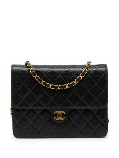 Pre-owned Chanel 1996-1997 Small Cc Quilted Lambskin Single Flap Crossbody Bag In Black