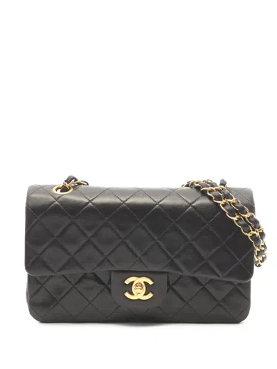 Pre-owned Chanel 1996-1997 Small Classic Lambskin Double Flap Shoulder Bag In Black