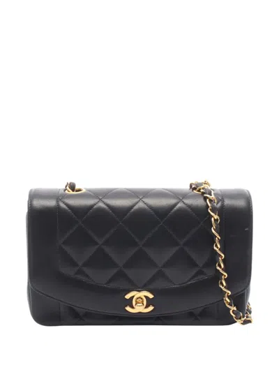 Pre-owned Chanel 1996-1997 Small Lambskin Diana Flap Crossbody Bag In Black