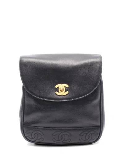 Pre-owned Chanel 1996-1997 Triple Coco Backpack In Black