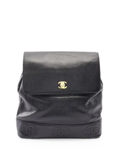 Pre-owned Chanel 1996-1997 Triple Coco Backpack In Black