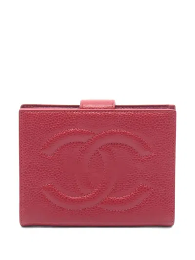 Pre-owned Chanel 1996-1997s Coco Mark Bi-fold Caviar Skin Wallet In Red
