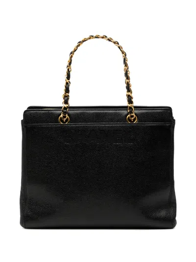 Pre-owned Chanel 1997-1999 Caviar Logo Chain Tote Bag In Black