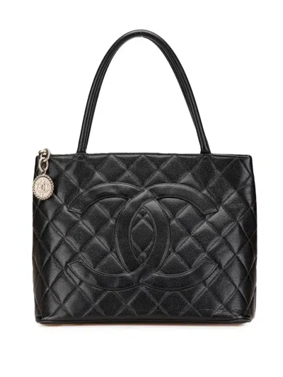 Pre-owned Chanel 1997-1999 Caviar Medallion Tote Bag In Black