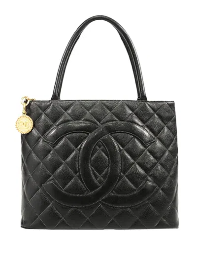 Pre-owned Chanel 1997-1999 Caviar Medallion Tote Bag In Black