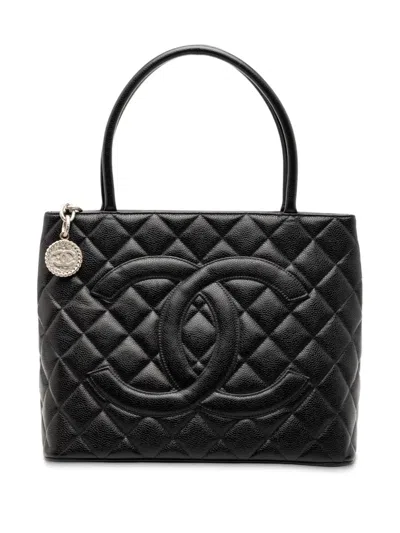 Pre-owned Chanel 1997-1999 Caviar Medallion Tote Bag In Black