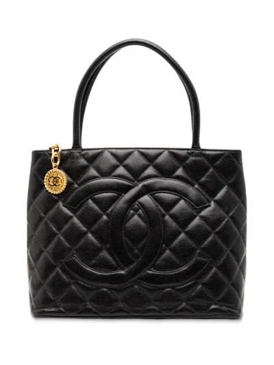 Pre-owned Chanel 1997-1999 Caviar Medallion Tote Bag In Black