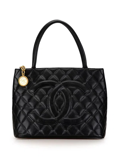 Pre-owned Chanel 1997-1999 Caviar Medallion Tote Bag In Black