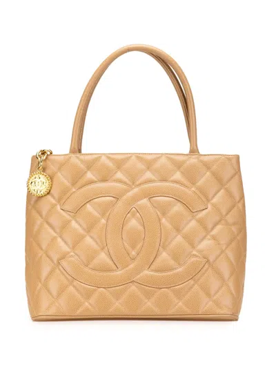 Pre-owned Chanel 1997-1999 Caviar Medallion Tote Bag In Brown