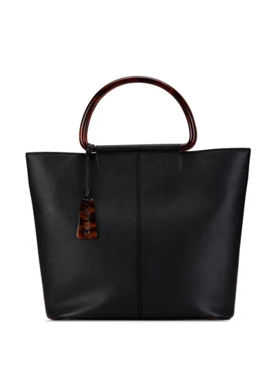 Pre-owned Chanel 1997-1999 Caviar Tortoise Top Handle Tote Bag In Black