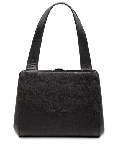 Pre-owned Chanel 1997-1999 Cc Calfskin Frame Handbag In Black