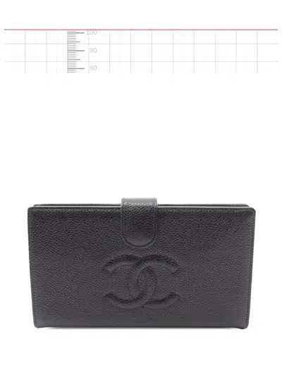 Pre-owned Chanel 1997-1999 Cc Caviar French Wallet Long Wallets In Black