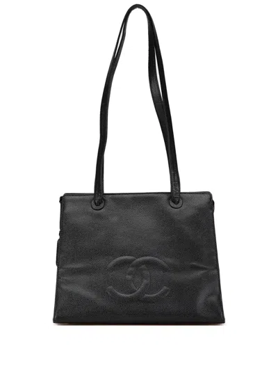 Pre-owned Chanel 1997-1999 Cc Caviar Leather Tote Bag In Black