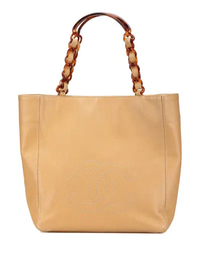 Pre-owned Chanel 1997-1999 Cc Caviar Tortoise Chain Tote Bag In Brown