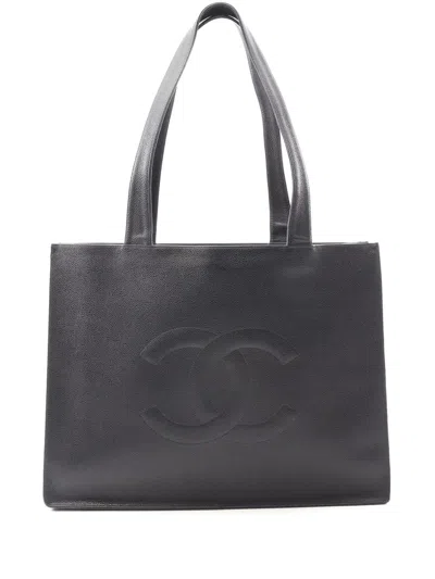 Pre-owned Chanel 1997-1999 Cc Caviar Tote Bag In Black