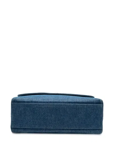 Pre-owned Chanel 1997-1999 Cc Denim Kelly Top Handle Bag Handbag In Blue