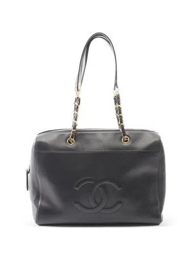 Pre-owned Chanel 1997-1999 Cc-logo Leather Shoulder Bag In Black