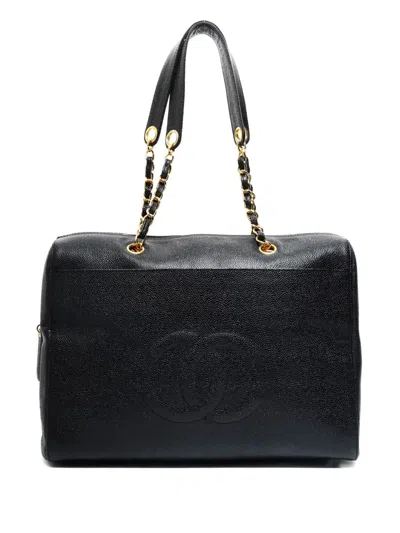 Pre-owned Chanel 1997-1999 Cc Mark Chain Tote Bag In Black