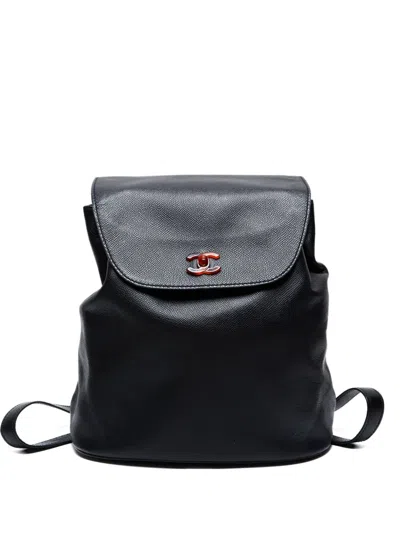 Pre-owned Chanel 1997-1999 Cc Mark Leather Backpack In Black