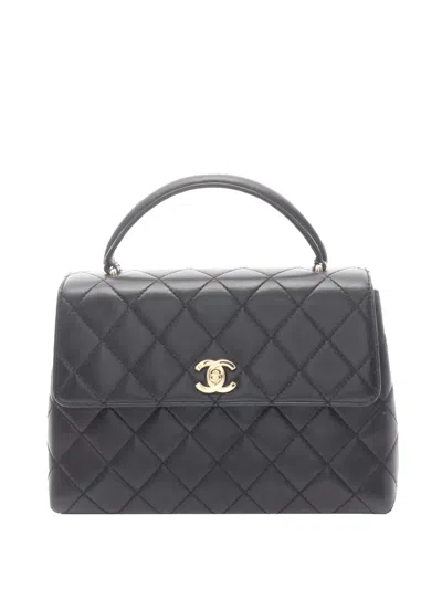 Pre-owned Chanel 1997-1999 Cc Quilted Lambskin Kelly Top Handle Bag Handbag In Black