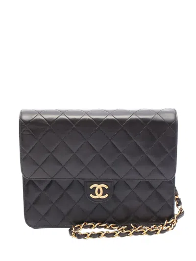Pre-owned Chanel 1997-1999 Cc Quilted Lambskin Single Flap Crossbody Bag In Black