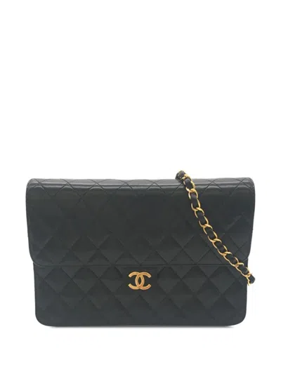 Pre-owned Chanel 1997-1999 Cc Quilted Lambskin Single Flap Crossbody Bag In Black