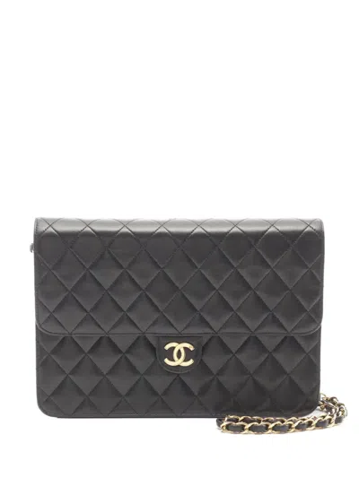 Pre-owned Chanel 1997-1999 Cc Quilted Lambskin Single Flap Shoulder Bag In Black