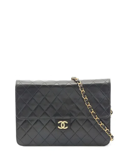 Pre-owned Chanel 1997-1999 Cc Quilted Lambskin Single Flap Shoulder Bag In Black