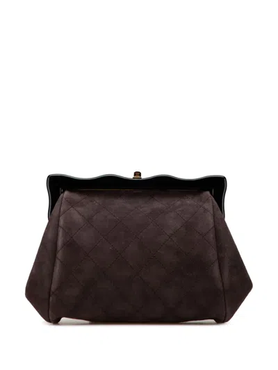 Pre-owned Chanel 1997-1999 Cc Quilted Suede Kiss Lock Clutch Bag