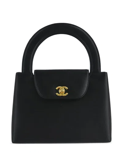 Pre-owned Chanel 1997-1999 Cc Satin Handbag In Black