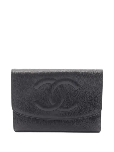 Pre-owned Chanel 1997-1999 Coco Mark Bi-fold Wallet In Black