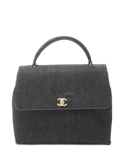 Pre-owned Chanel 1997-1999 Coco Mark Denim Handbag In Gray