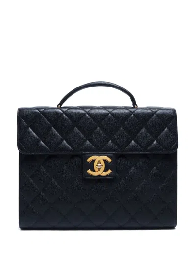 Pre-owned Chanel 1997-1999 Diamond-quilted Briefcase In Black