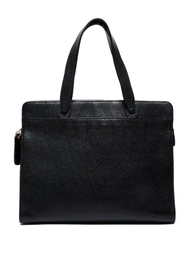 Pre-owned Chanel 1997-1999 Embossed-logo Tote Bag In Black