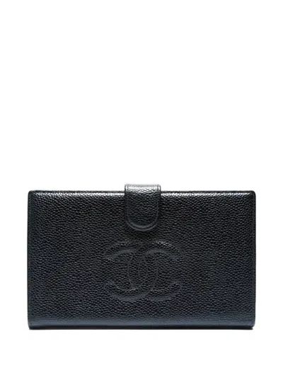 Pre-owned Chanel 1997-1999 Interlocking-cc Caviar-leather Wallet In Black