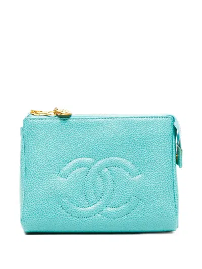 Pre-owned Chanel 1997-1999 Interlocking-cc Pouch In Blue
